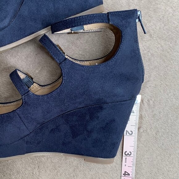 Journee Collection Navy Blue Microsuede Strappy Demi Wedges - Picture 15 of 16